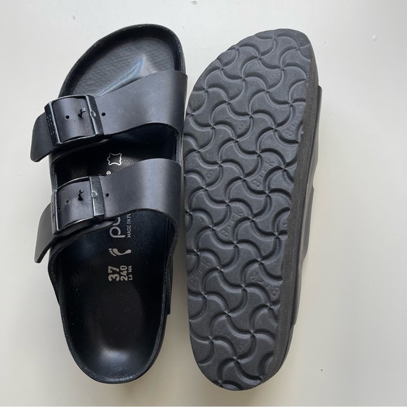 Papillio Birkenstock Black Double Buckle Slide Sandals 37 (W6) - Picture 3 of 4